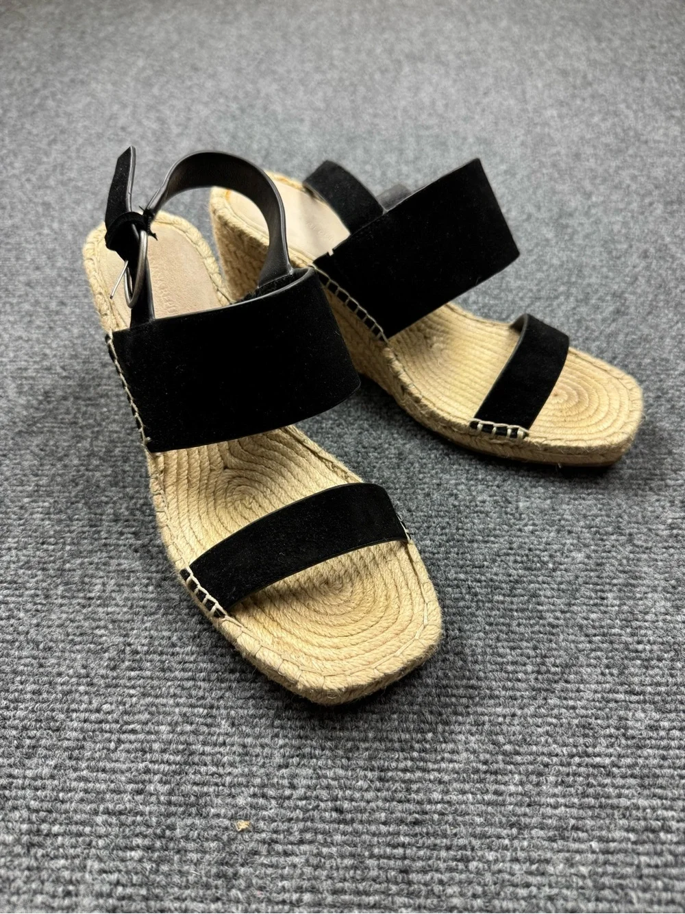 Banana Republic Black Suede Espadrille Wedge Sandals Size 6.5